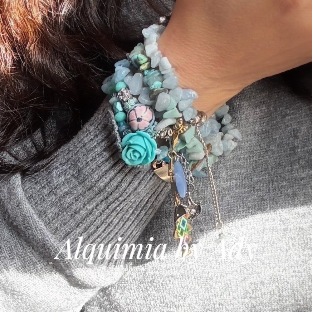Alquimia Turquoise aquamarine and Silver Bracelet stack set - Picture 6 of 11